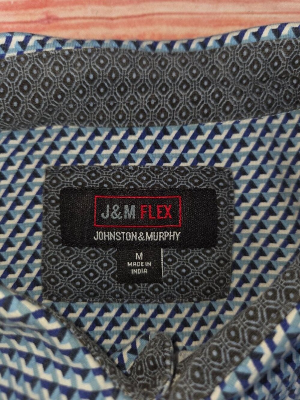 Johnston & Murphy Flex Blue Geometric Long Sleeve Shirt Medium - Picture 5 of 7